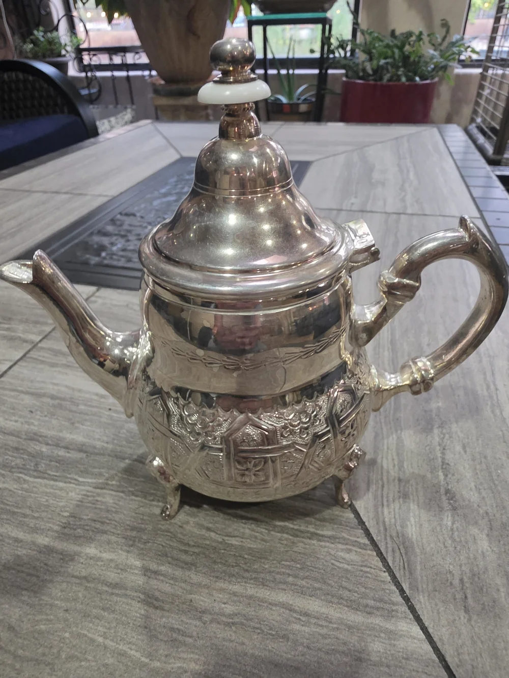 Silver-Tone Ornate Teapot - Elegant Serving Teapot